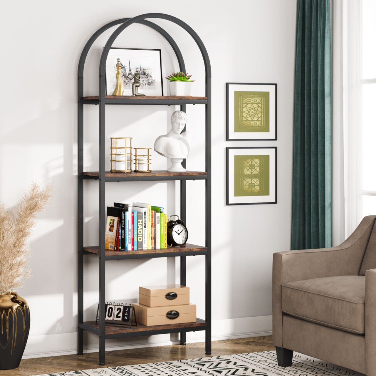 Tribesigns 4-Tier Industrial Wood Bookshelf 70.8" Metal Frame Storage Shelves